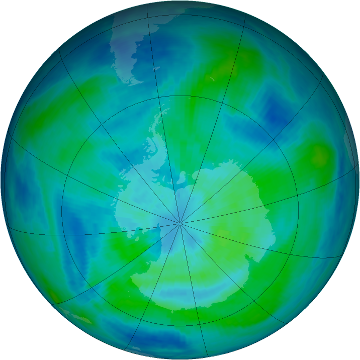 Antarctic ozone map for 21 March 1993